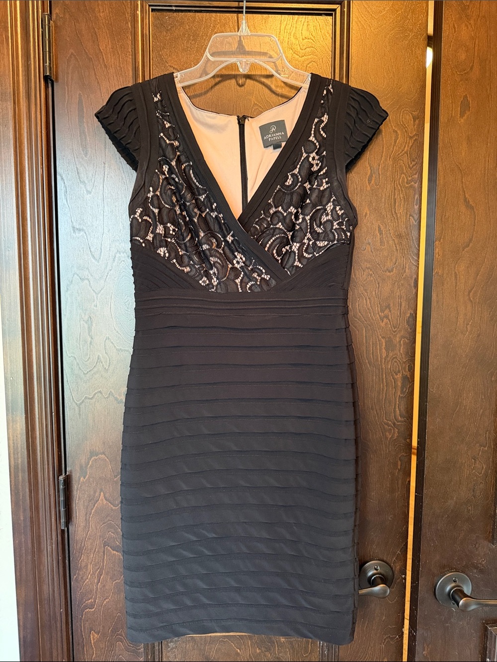 Adrianna Papell Black Lace-Detail Cap-Sleeve Sheath Dress